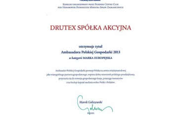 DRUTEX S.A. Ambasadorem Polskiej Gospodarki